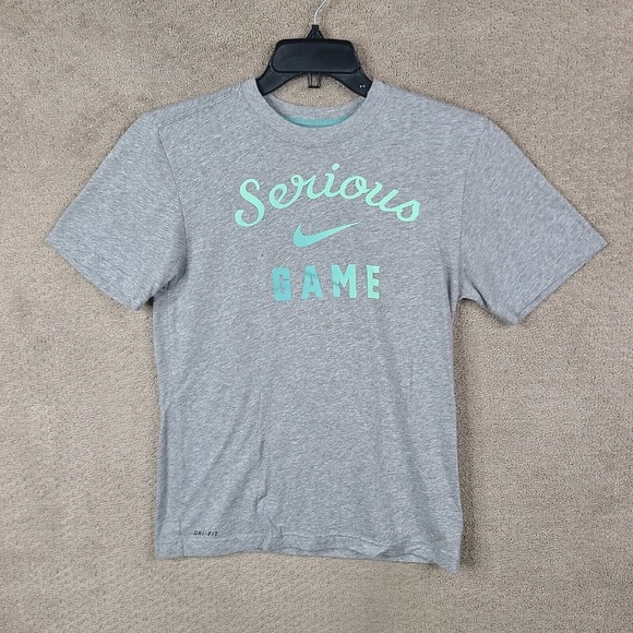 Nike Shirt Mens Small Gray Crew Neck‎ Short Sleeve Serious Game Graphic Tee - Picture 1 of 8